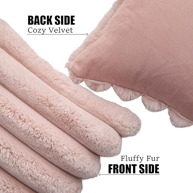 Neelvin Pink Faux Fur Cozy Soft Striped Decorative Throw Pillow Covers 24x24 inch Set of 2,Velvet Pillowcase Cushion Case for Sofa Couch