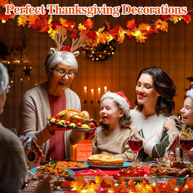23.6Ft Thanksgiving Decorations Fall Decor for Home Lighted Fall Garland Maple Leaves Total 80 LED Fall Decorations for Home Halloween Decorations Outdoor String Lights for Autumn Decor Harvest