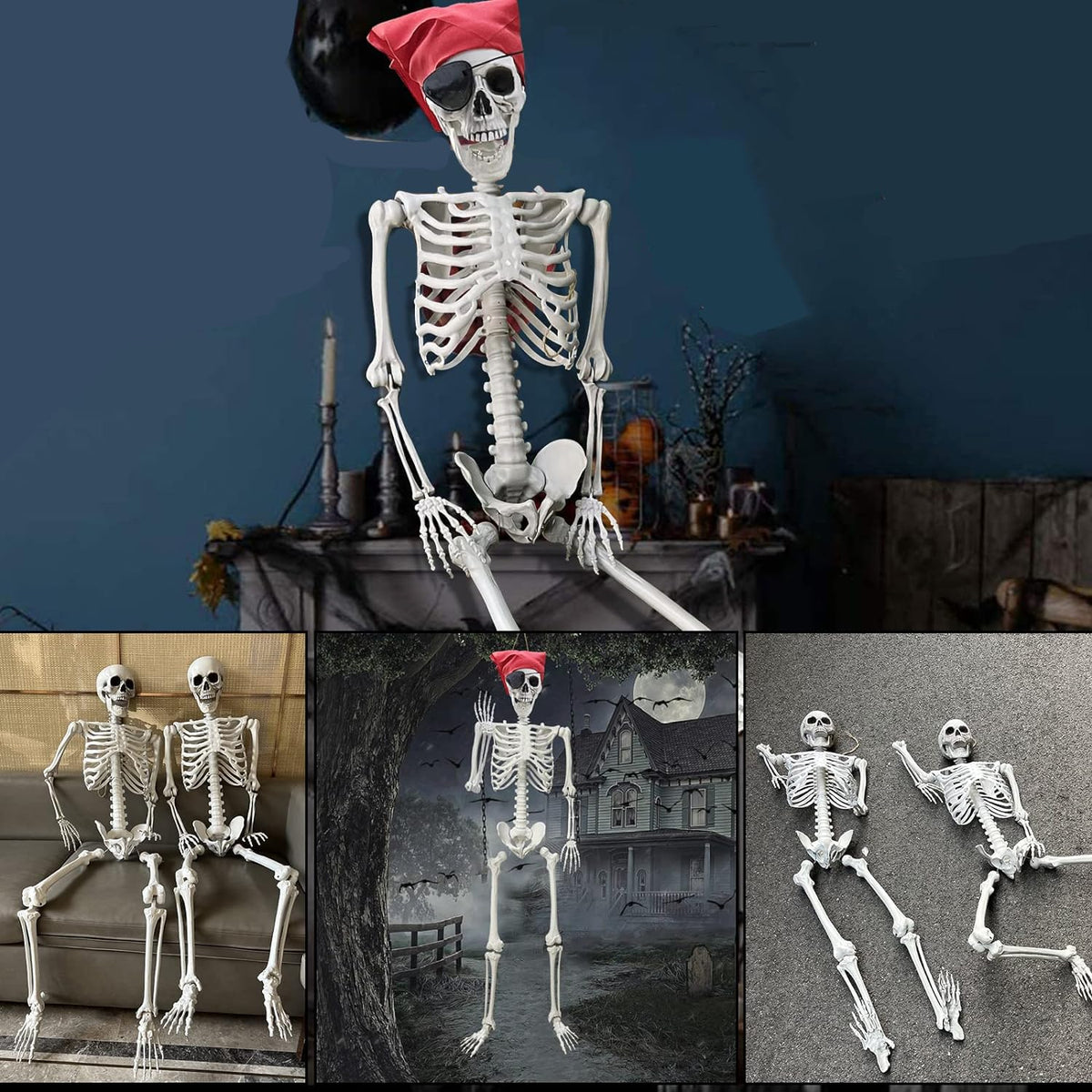IDMOP 5.4Ft Halloween Skeleton - Life Size Full Body Realistic Human Bones with Posable Joints for Halloween Pose Skeleton Prop Decoration