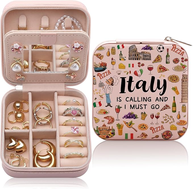 Italy Travel Jewelry Box for Women, Italy Lover Themed Gifts for Traveller Women Friends, Italian Trip Essentials Small Travel Jewelry Case Organizer