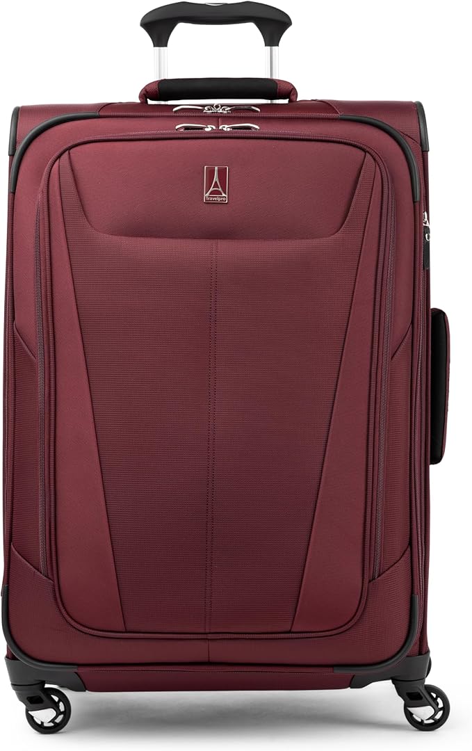 Travelpro Maxlite 5 Softside Expandable Luggage with 4 Spinner Wheels, Lightweight Suitcase, Men and Women, Burgundy, Checked-Medium 25-Inch