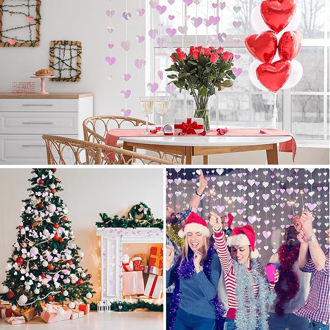 10 Pack 130ft Pink Holographic Heart Party Garland Asymmetrical Love Hanging Banners for Mothers Day Baby Shower Engagement Wedding Bridal Shower Decoration
