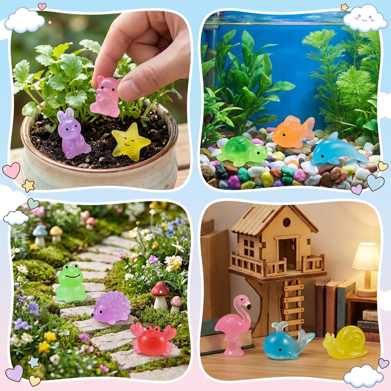Brio Supply 200 Pcs Mini Resin Animals Blind Bags, Glow in The Dark & Glitter Mystery Animals, Individually Wrapped Tiny Luminous Miniatures for Fairy Garden, Micro Landscape, DIY Crafts