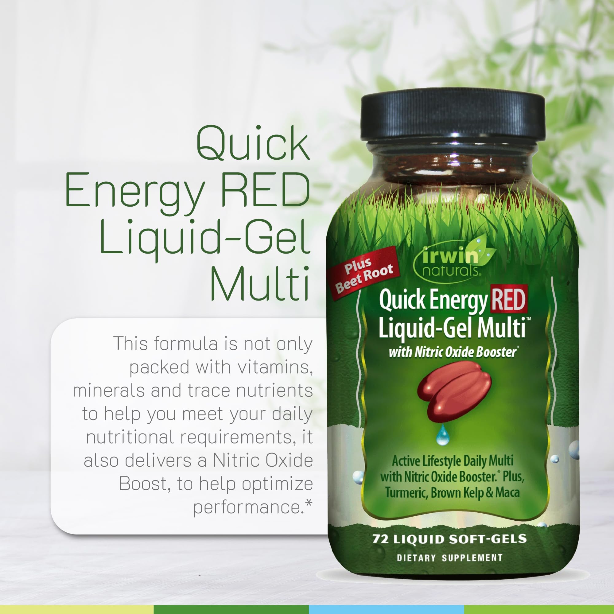 Irwin Naturals Quick Energy RED Liquid-Gel Multi – 72 Liquid Soft-Gels – Nitric Oxide + Energy Support - 2 Pack