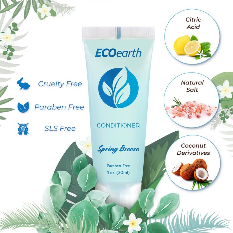 EcoEarth - Travel Size Conditioner - 1 fl oz, 100 PK, Spring Breeze - Delight Your Guests with Revitalizing and Refreshing Hotel Conditioner - Small Size Travel Amenities - Hotel Toiletries in Bulk