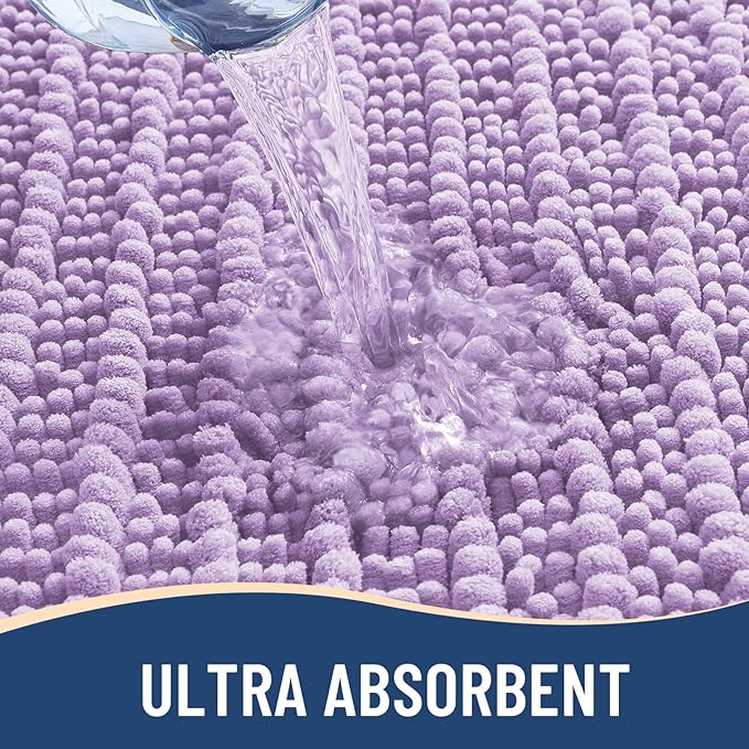 Arotive Luxury Chenille Bathroom Rug Mat, Extra Soft Thick Absorbent Shaggy Bath Rugs, Non-Slip Machine Wash Dry, Plush Bath Mats for Bathroom, Shower and Tub, 30x20, Light Purple