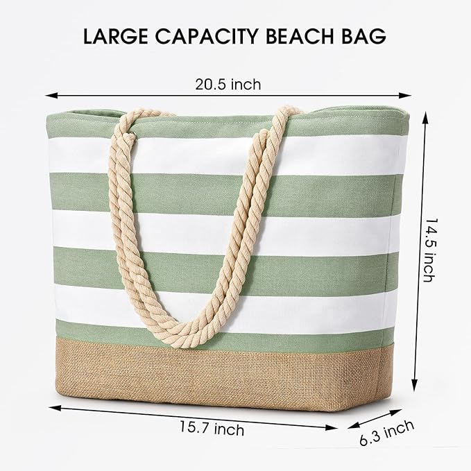 Becokan Beach Bags for Women Large Canvas Beach Tote Bag Beach Bags Waterproof Sandproof Swim Pool Bag Travel Essentials