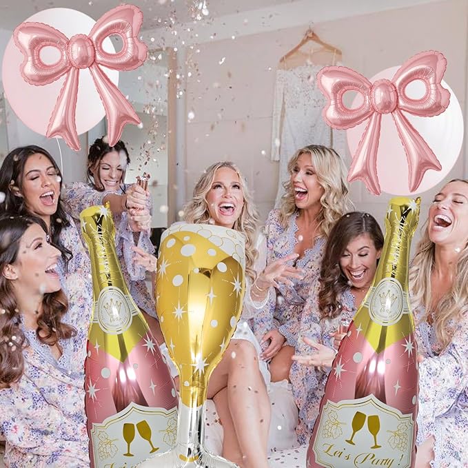 4 Pcs Champagne Balloons, Huge Rose Gold Champagne Bottle Goblet Aluminum Foil Balloons for Birthday, Bachelorette, Bridal Shower, Wedding, Anniversary, Engagement Party Decorations Supplies