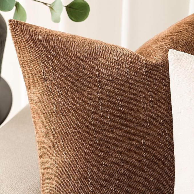 Foindtower Pack of 2 Soft Textured Throw Decorative Pillow Covers Lumbar Accent Solid Cushion Cover Cozy Farmhouse Pillow Case with Zippe for Couch Sofa Bed Living Room 12x20 Inch, Bronze