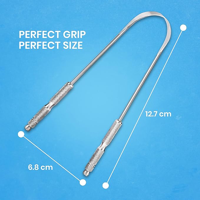 Tongue Scraper for Adults by HOKIN (1Pc Oral Care Pack) Stainless Steel Tongue Cleaners Reduce Bad Breath 100% Metal Tough Scrapers Men and Women Hygiene