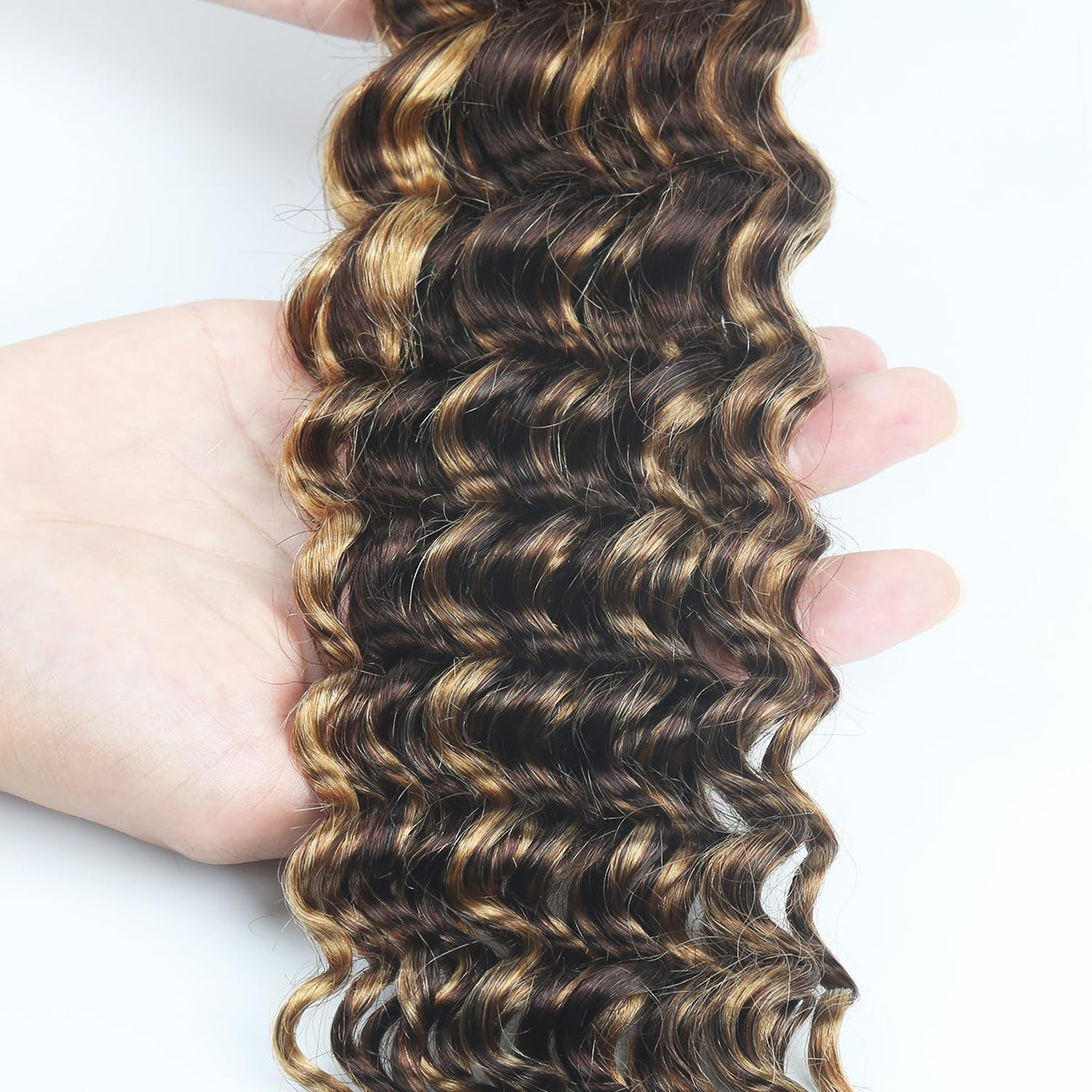 Highlight Human Braiding Hair for Boho Braids 110g Deep Water Wave Bulk Human Hair for Braiding Knotless 12A Curly Bulk Bohemian 3 Bundles P/430 Unprocessed Brazilian Ombre Extensions 18 Inch