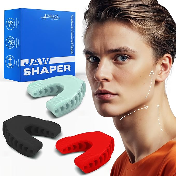 Achilles Fitness Double Chin Reducer Jaw Exerciser – Red, 50LB Intermediate Resistance, 1 Piece Jawline Sculptor and Face Slimmer for Women and Men – Ideal for Mewing Practice