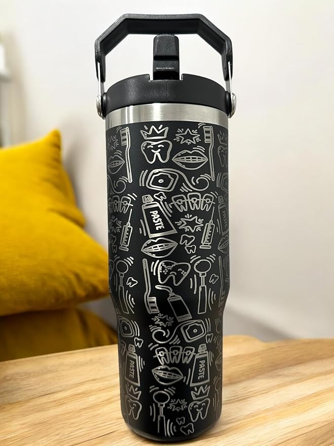 Dental hyginiest tumbler 40oz tumbler Tooth tumbler Dental water bottle Gift for dentist Gift for dental hyginiest Office gift (30oz Black(59)-Dental(K))