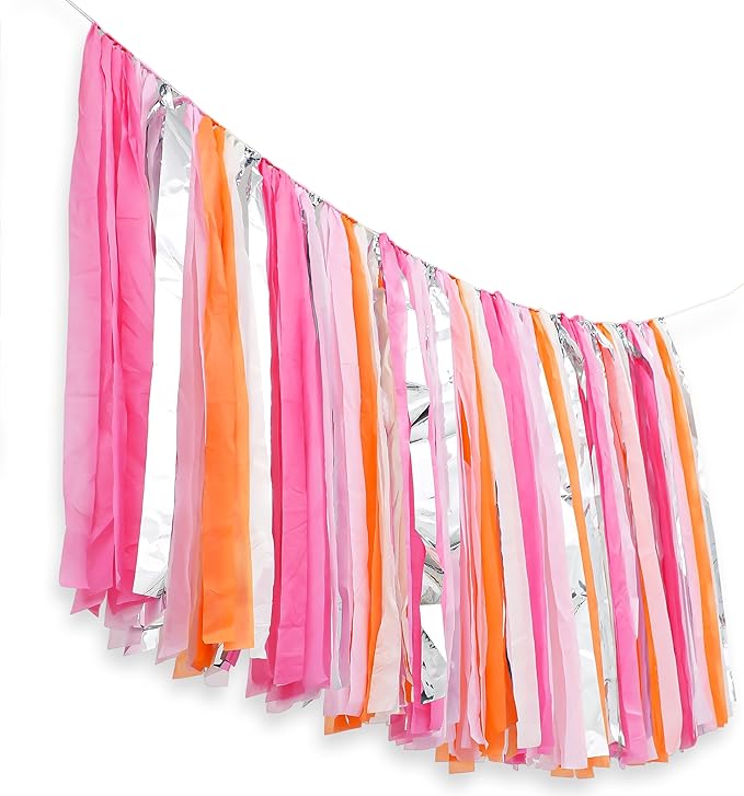 PapaKit 5ft Extra Large Sunset Sorbet Streamer Fringe Backdrop | Ready to Hang | String-Hanging Damage-Free Photo Booth Background for Summer Party, Bridal Shower, Birthday