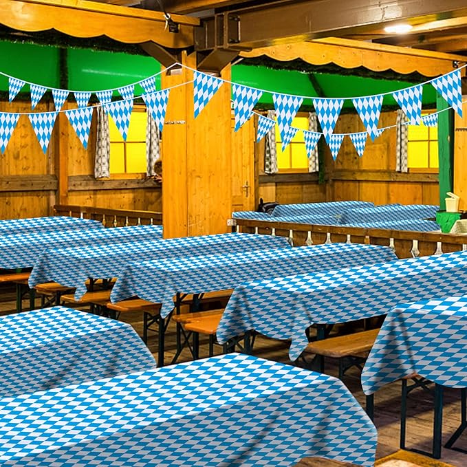 AhfuLife Oktoberfest Tablecloth, Bavarian Blue White Tablecover with Diamond Checks 54" x 108", Disposable Tablecloth for Oktoberfest Party Picnic Autumn Decorations