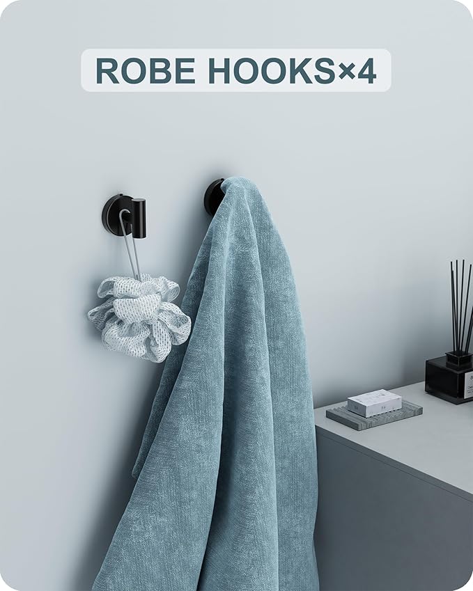 Matte Black Bathroom Hardware Set, 10 Pieces Towel Bar Set Bathroom Accessories with16'' Towel Bar, Towel Ring, Toilet Paper Holder and Towel Hooks