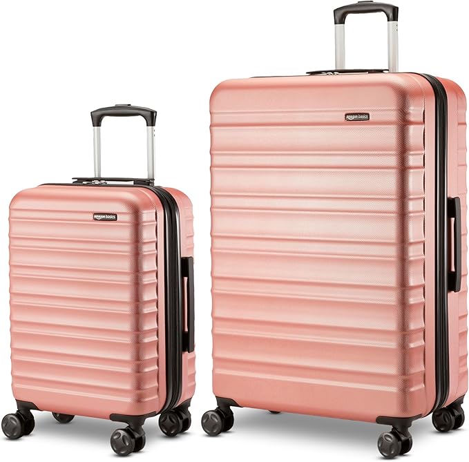 Amazon Basics 2-Piece Hardshell Suitcases Set (21", 30"), Expandable Travel Luggage with Scratch-Resistant Surface, Four Multi-directional Wheels, Telescopic Handle, Rose Gold