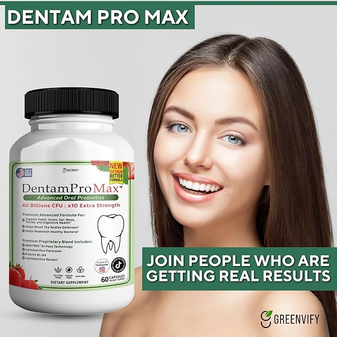 DentamPro Max for Gums and Teeth Health & Fresh Breath - 40 Billion CFU Advanced Oral Probiotics for Mouth Bad Breath, Capsule Supplement (10)