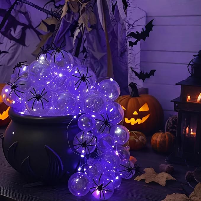 Halloween Decorations Indoor - DIY Bubbling Cauldron Set with 10pcs Simulation Spider, Halloween Hocus Pocus Party Decor with 9.84ft LED Light,Spooky Vintage Decor for Home Kitchen Room