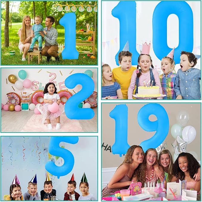 Fluorescent Blue Number Balloon 40 inch Giant Foil Helium Balloons Blue Number 7 Balloon for 7th Birthday Party Decorations