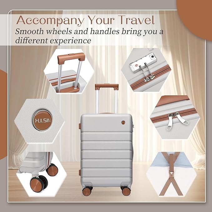 Hulsin Luggage Sets Clearance 3 Piece Hardside Suitcase with Wheels, 20/24/28 inch Rolling Luggage Set for Women, Hard Shell Travel Suitcases with TSA Lock(Silver, 3PCS Set)