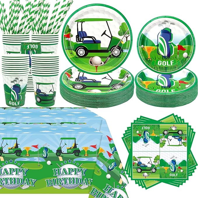 KEFAN Golf Birthday Party Decorations, Golf Theme Party Tableware Supplies including Plates, Cups, Napkins, Tablecloth, Serves 20 (40)