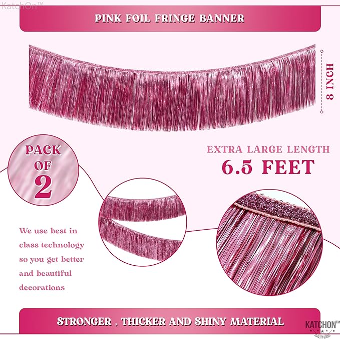 KatchOn, XtraLarge Pink Fringe Banner - 6.5 Ft,Pack of 2 | Fringe Garland for Birthday Party | Pink Streamers for Gender Reveal, Bachelorette Party Decorations | Graduation Decorations 2026