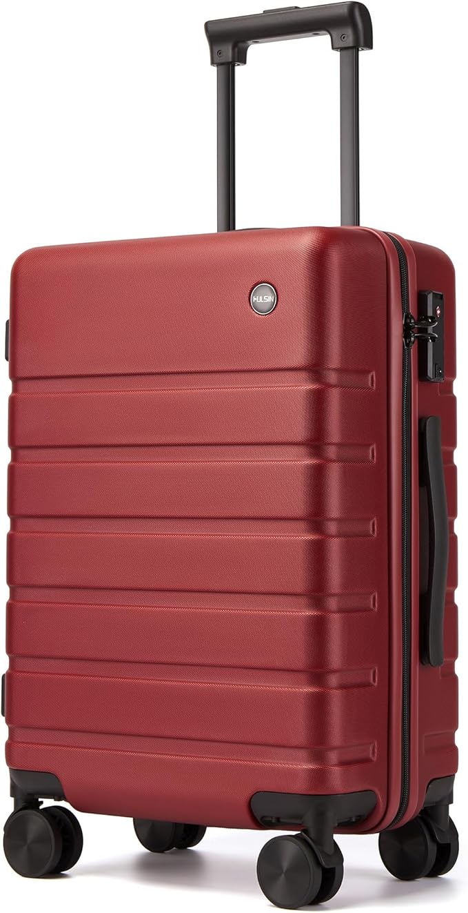 Hulsin Carry on Luggage Suitcase, 22x14x9 Airline Approved 20 Inch Hardside Carry-on Luggage with Spinner Wheels, Hard Shell Luggage with TSA Lock, Hard Case Small Travel Suitcase (Red, 20-Inch)