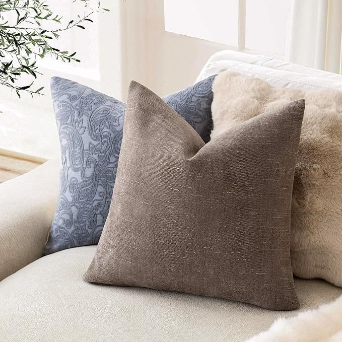 Foindtower Pack of 2 Soft Textured Throw Decorative Pillow Covers Lumbar Accent Solid Cushion Cover Cozy Farmhouse Pillow Case with Zipper for Couch Sofa Bed Living Room 12x20 Inch, Taupe