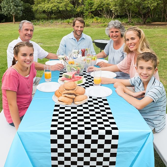 Irenare Car Birthday Party Supplies Racing Decorations 50s Party Tablecloth Racetrack Table Runner Table Covers for Kids Boy Car Theme Birthday Decor, 54 x 108 Inch(Sky Blue,2 Sheets)