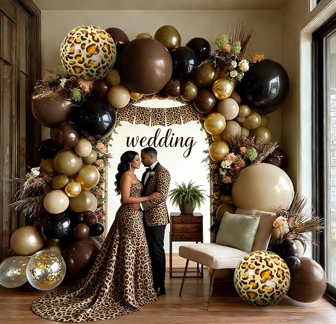 Brown Black Balloon Arch Double Stuffed Cheetah Birthday Balloon Garland Kit Coffee Tan Nude Gold Balloons for Cheetah Leopard Print Birthday Animal Jungle Neutral Baby Shower Wedding Wild Party Decor