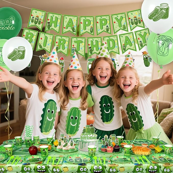 Pickle Birthday Decorations - Pickle Party Tableware, Plates Cups Napkins Pickle Party Tablecloth Happy Birthday Banner Balloons Cake Toppers for Pickle Birthday Supplie