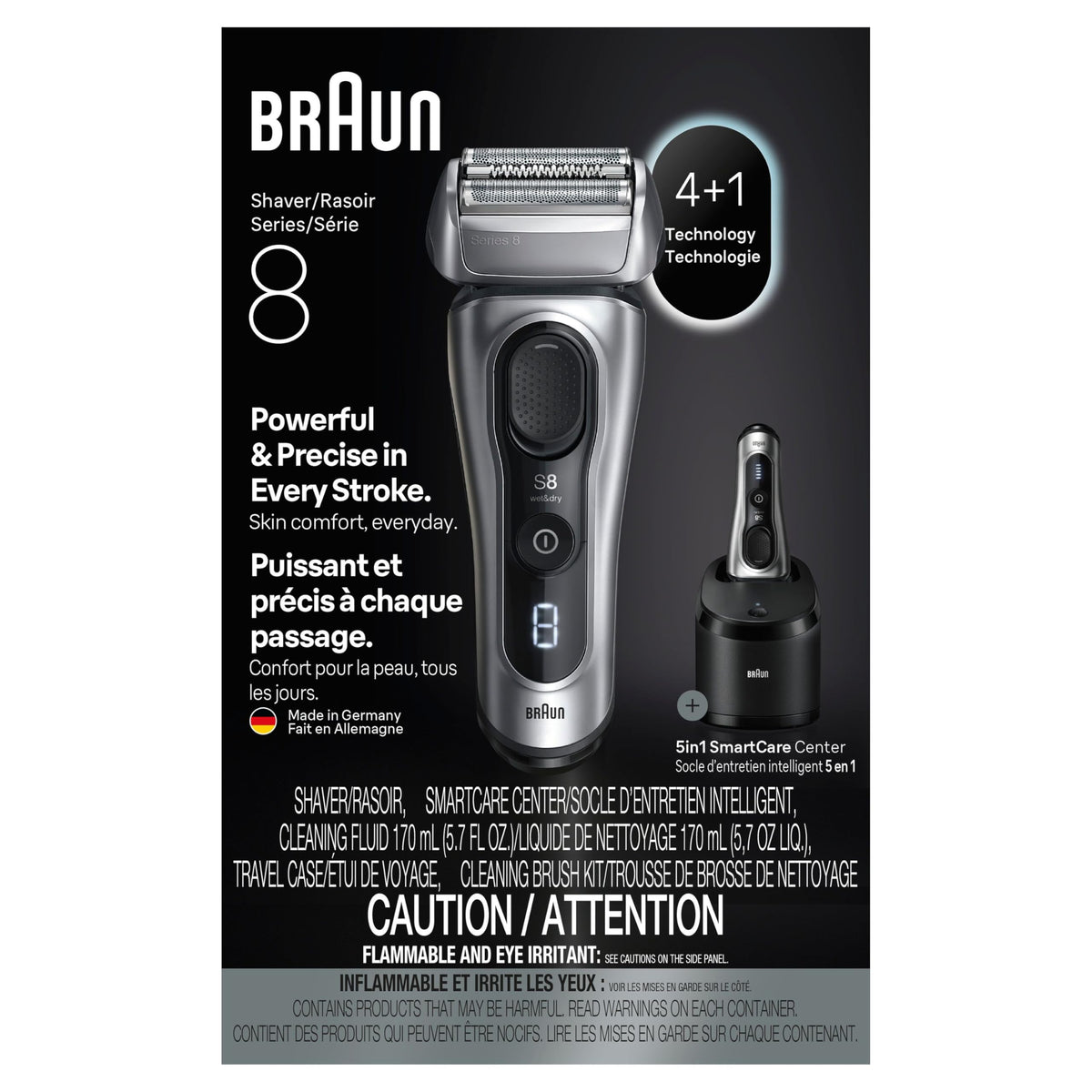 Braun Series 8 8567cc Electric Razor for Men, 4+1 Shaving Elements & Precision Long Hair Trimmer, 5in1 SmartCare Center, Close & Gentle Even on Dense Beards, Wet & Dry Electric Razor, 60min Runtime