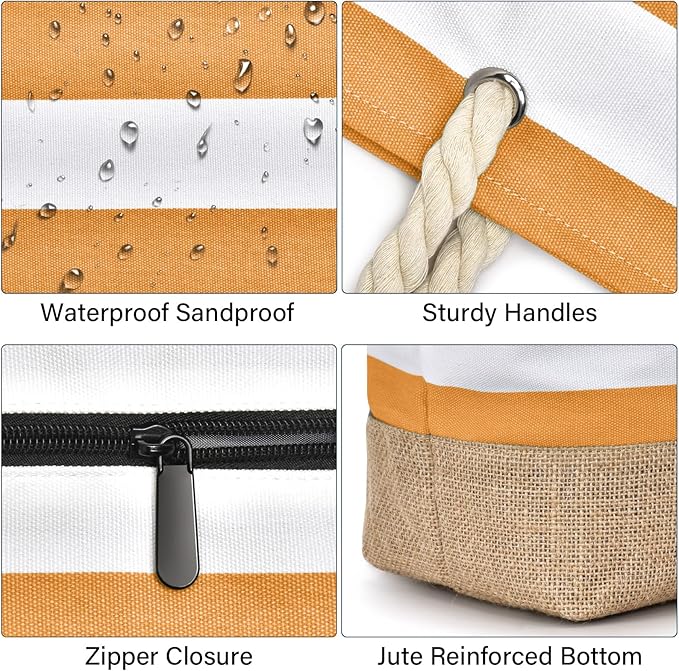 Becokan Beach Bags for Women Large Canvas Beach Tote Bag Beach Bags Waterproof Sandproof Swim Pool Bag Travel Essentials