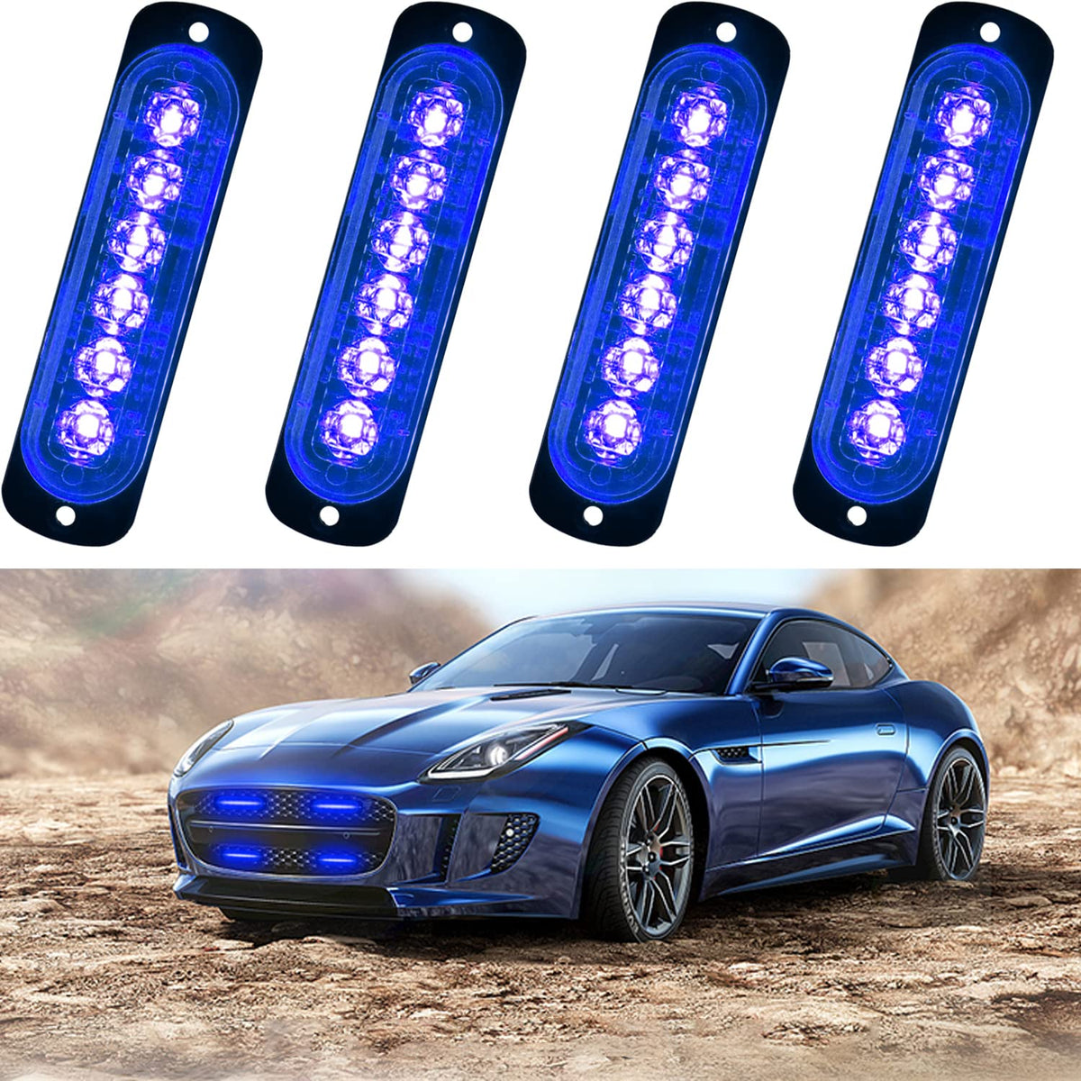 XTAUTO 6LED Car Truck Emergency Beacon Warning Hazard Flash Strobe Light Blue/Blue 4-pack