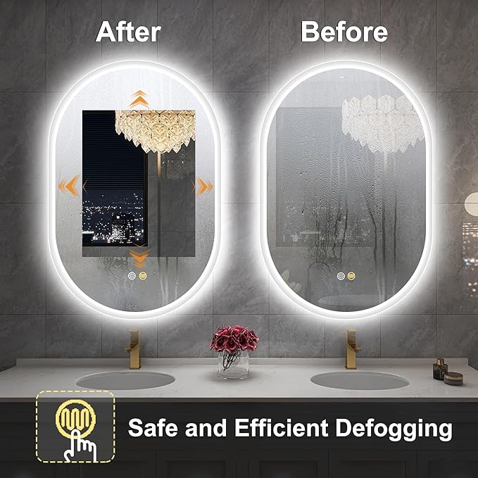 S'bagno 20x36 Inch Oval LED Mirror for Bathroom with Front and Backlight, Anti-Fog, 3 Colors Temperature & Dimmable, Bathroom Mirror with Lights with Memory Function, Waterproof, Shatter-Proof