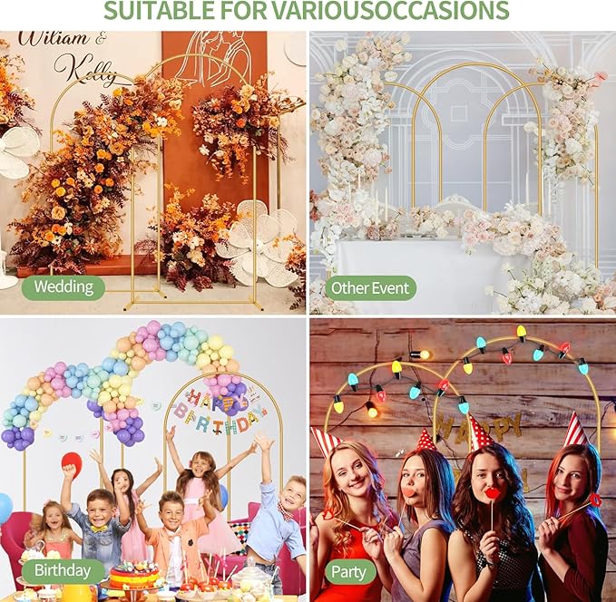Metal Arch Backdrop Stand 7.2FT+6FT Wedding Arch Backdrop Stand Set of 2 Gold Arch Backdrop Stand for Valentines Day Party Wedding Ceremony Baby Shower Birthday Floral Balloon Decration