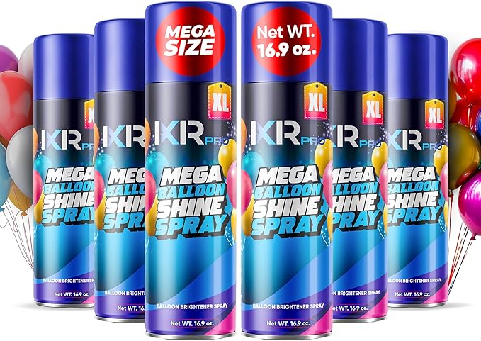 Balloon Shine Spray (6 x 16.9 oz) No Need Towel or Gloves, Instant High Shine Gloss Brite Balloons for Party Decoration for Ultra Lasting, Shine Balloon Spray Upgraded Formula