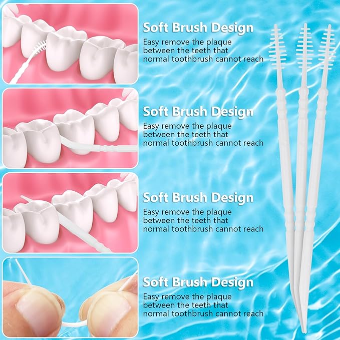 Brushpicks Interdental Toothpicks,Soft Bristle Dental Floss Picks Toothpicks,Helps Removes Plaque and Debris Between Your Teeth 600PCS (Pack of 5) Mint