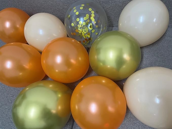 Orange Gold Nude Balloons – Metallic Cream Gold Balloons for Birthday Harvest Graduation Anniversary Party Decorations (Orange + gold)
