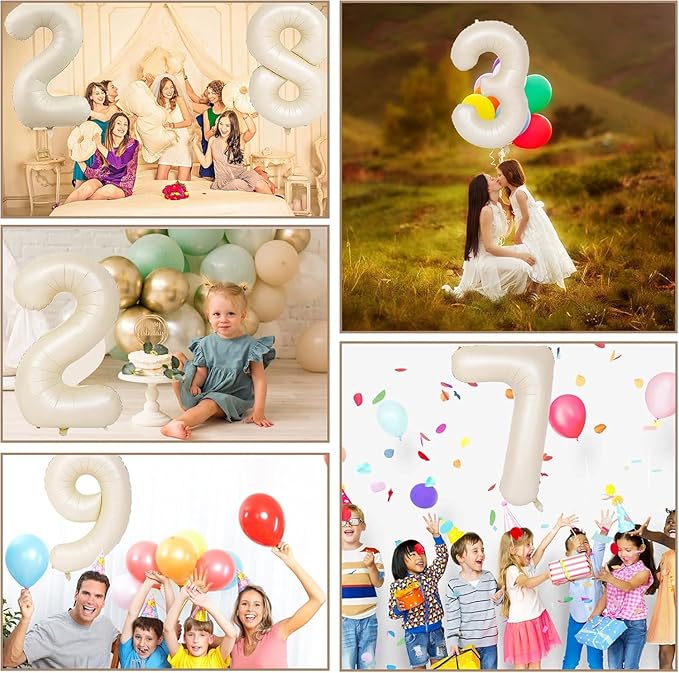 40 inch Cream White Number Balloon Giant Foil Helium Balloons Beige Number 5 Balloon for 5th Birthday Party Anniversary Decorations Supplies