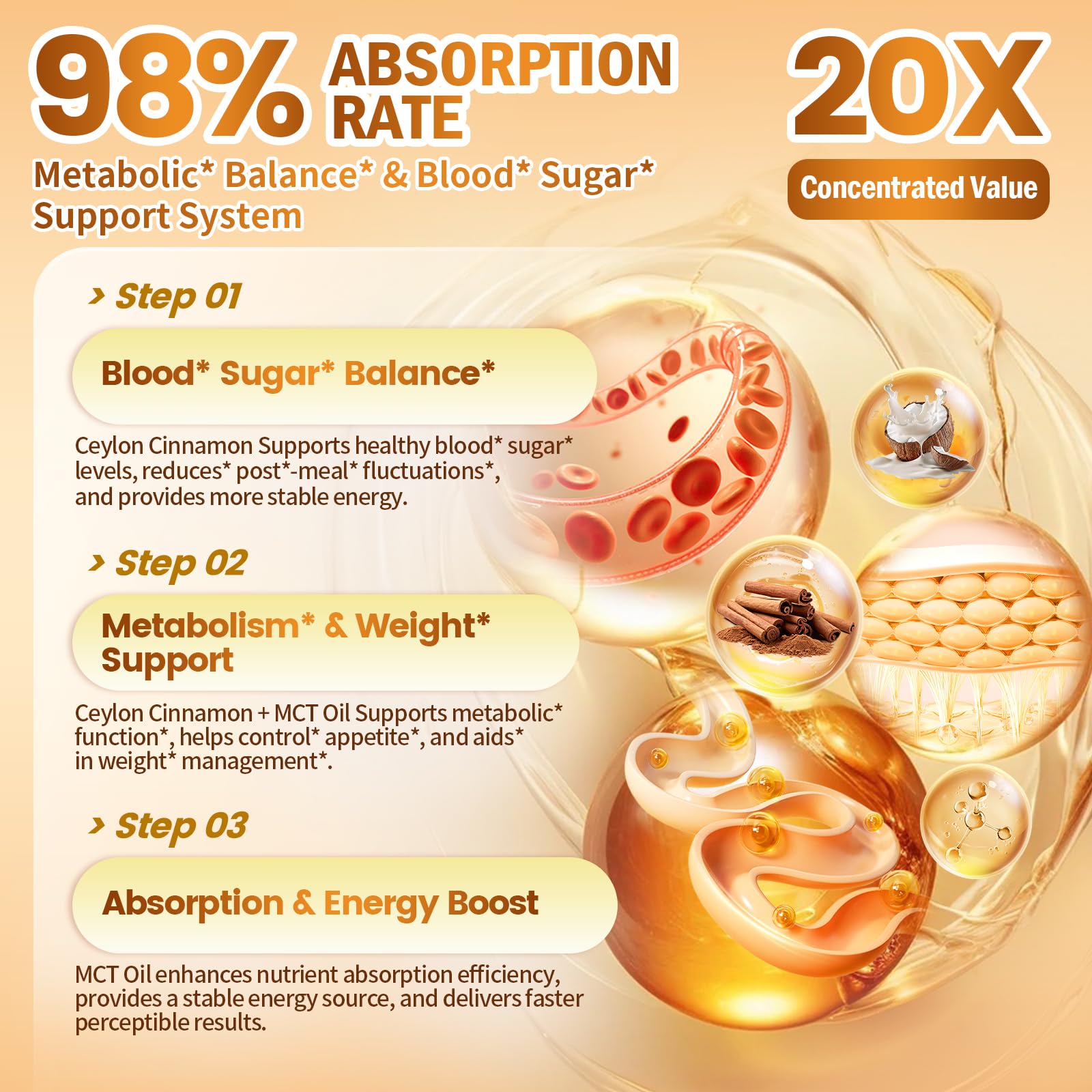 VivoNu 2-in-1 Organic Ceylon Cinnamon with MCT Oil Supplements Softgels, 480 Day Supply, Liposome Highly Bioavailable Extract, Energy & Metabolism Support, Non-GMO, Gluten Free, 480 Softgels, 4 Bag