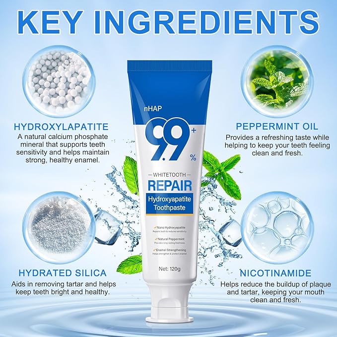 Hydroxyapatite Toothpaste, Enamel Care Nano Hydroxyapatite Toothpaste for Sensitive Teeth, 2Pack 8.46 Oz, Natural Mint for Extra Freshness, Non-Irritating Formula
