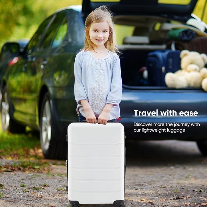 OLIXIS 20 Inch Carry-On Luggage, Hardside Suitcase with Spinner Wheels, Lightweight ABS Hard Shell Travel Luggage, TSA Approved Lock, Expandable Small Suitcase for Business & Travel–White