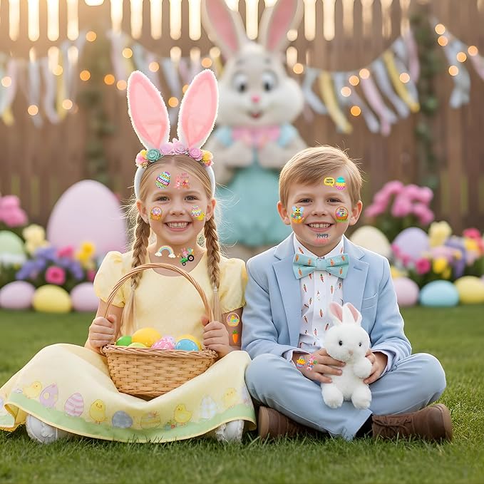 160PCS Easter Day Temporary Tattoos Stickers | Spring Easter Day Party Favors Basket Stuffers Party Supplies Holiday Decorations Eggs Bunny Flower Craft Gift Idea For Kids Boy Girl Teen Adult-8Sheets
