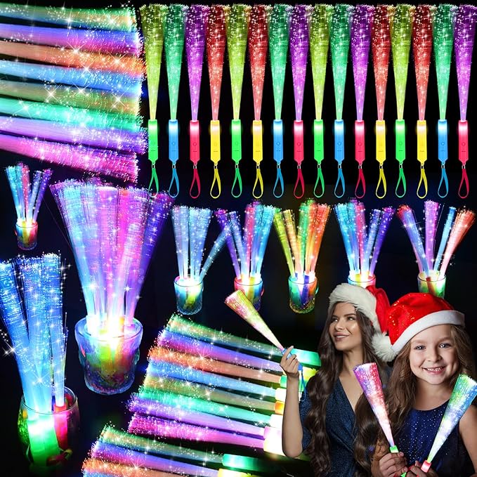 74 PCS Glow Fiber Wands Sticks, LED Light Wands, Glow in the Dark Party Supplies, Fiber Optic Wands, LED Flashing Sticks, Fiber Optic Light Wand Stick for Party, Wedding,Halloween and New Year