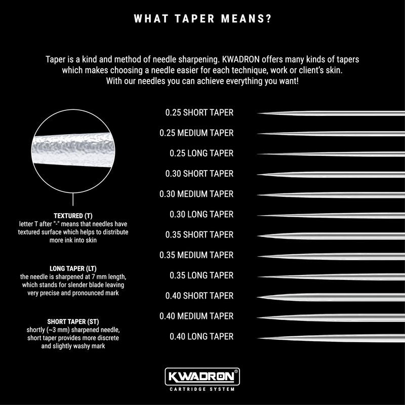 Kwadron Tattoo Needle Cartridge, Box of 20, Round Liners Long Taper - 3 Round Liner Long Taper - 35/3RLLT