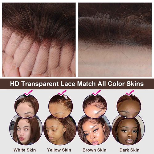 rilago 200 Density Brown Straight Lace Front Wigs Human Hair 20 Inch Chocolate Brown Human Hair Wig Straight 13x4 HD Transparent Lace Frontal Wigs Pre Plucked 4# Colored Wig