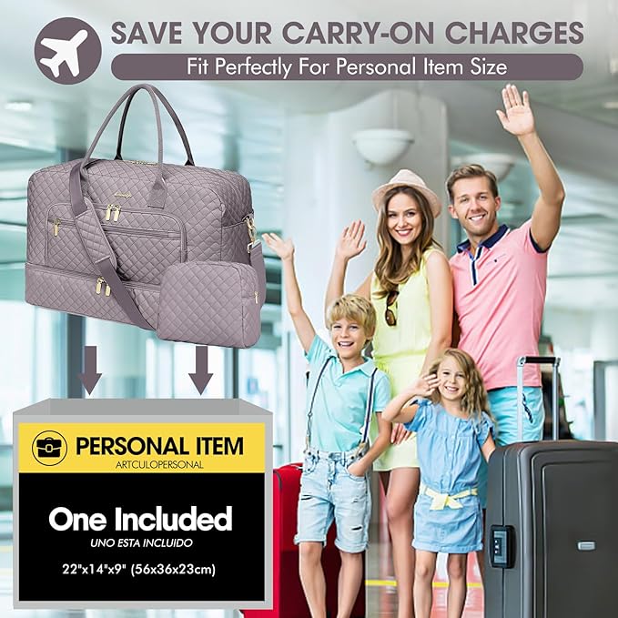 Travel Duffle Bag Weekender for Women - Carry-On Overnight Bag Personal Item Bag with Shoe Compartment & Wet Pocket Large Weekend Tote Bags with Toiletry Bag Hospital Bags for Labor and Delivery