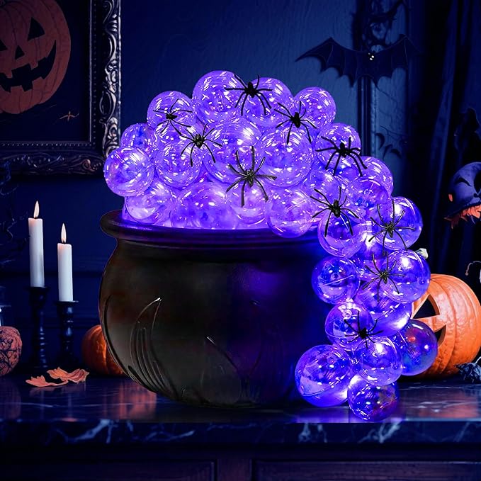 Halloween Decorations Indoor - DIY Bubbling Cauldron Set with 10pcs Simulation Spider, Halloween Hocus Pocus Party Decor with 9.84ft LED Light,Spooky Vintage Decor for Home Kitchen Room